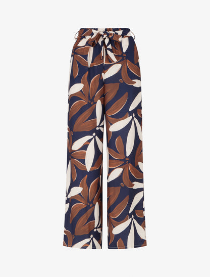 Pantalon élastiqué à imprimé floral - Marine - 1