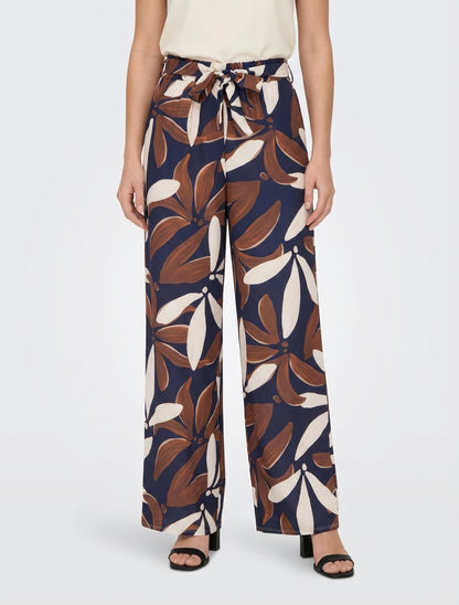 Pantalon élastiqué à imprimé floral - Marine