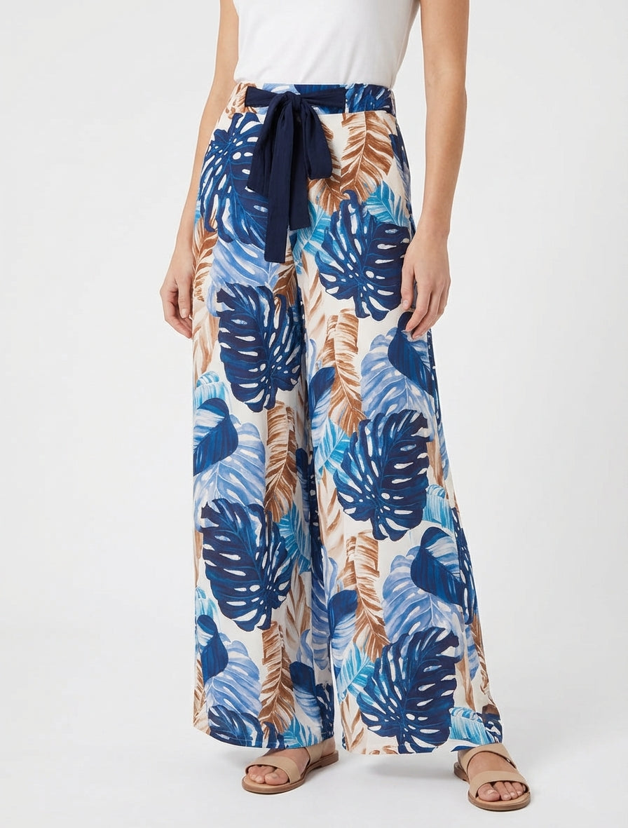 Pantalon ample imprimé tropical - Marine