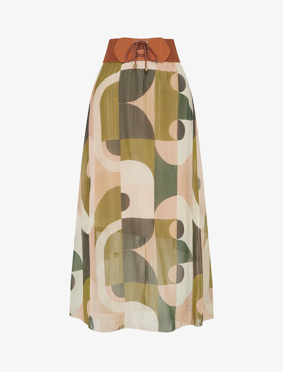 Jupe longue imprimé abstrait - Kaki - 1