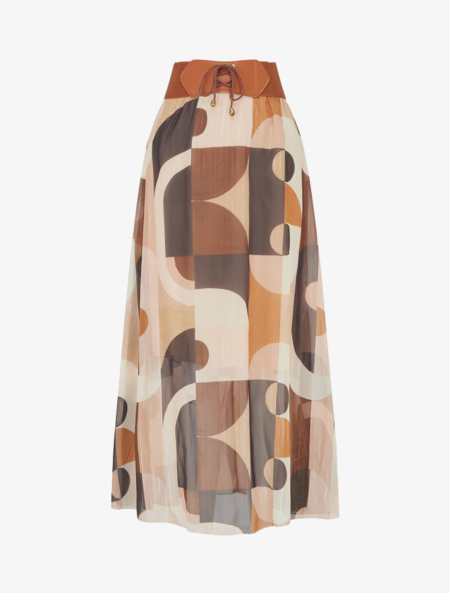 Jupe longue imprimé abstrait - Noir - 1