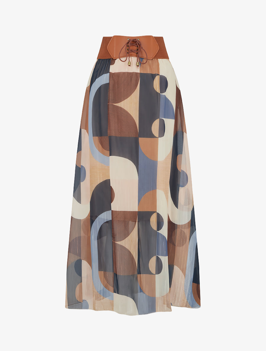 Jupe longue imprimé abstrait - Marine - 1