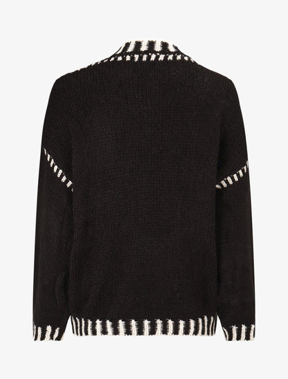 Pull uni en maille à col contrastant - Noir - 2