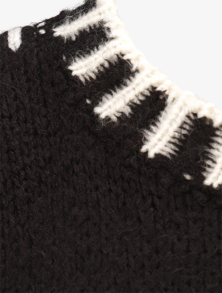 Pull uni en maille à col contrastant - Noir - 3