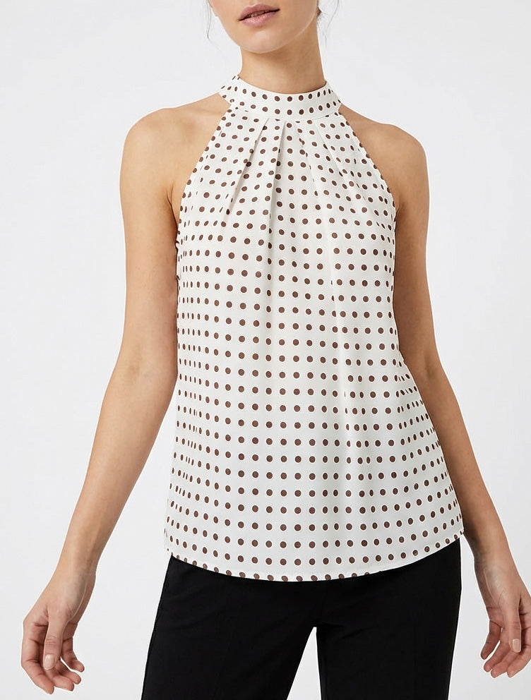 Top sans manches imprimé à pois - Beige