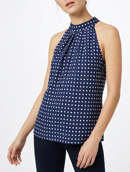 Top sans manches imprimé à pois - Marine
