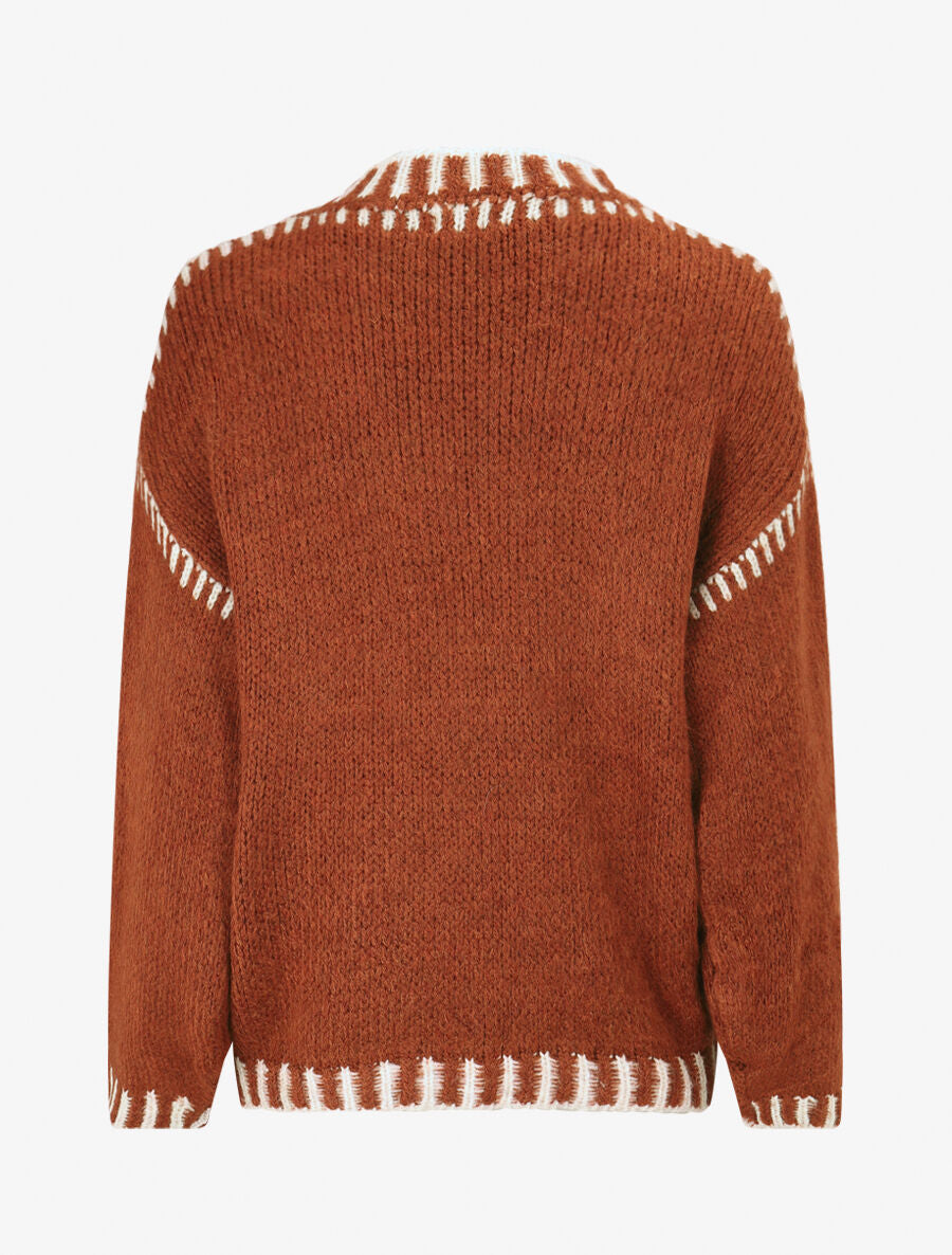 Pull uni en maille à col contrastant - Rouille - 2