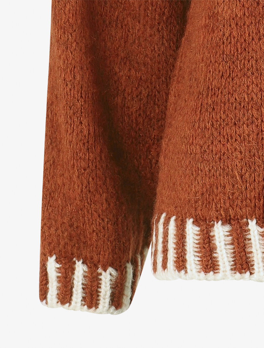 Pull uni en maille à col contrastant - Rouille - 3