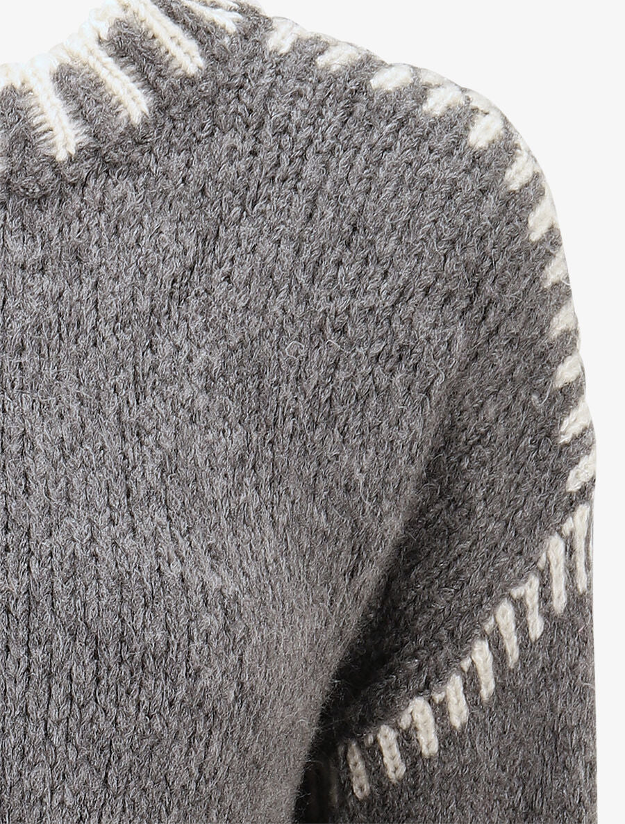 Pull uni en maille à col contrastant - Gris - 3