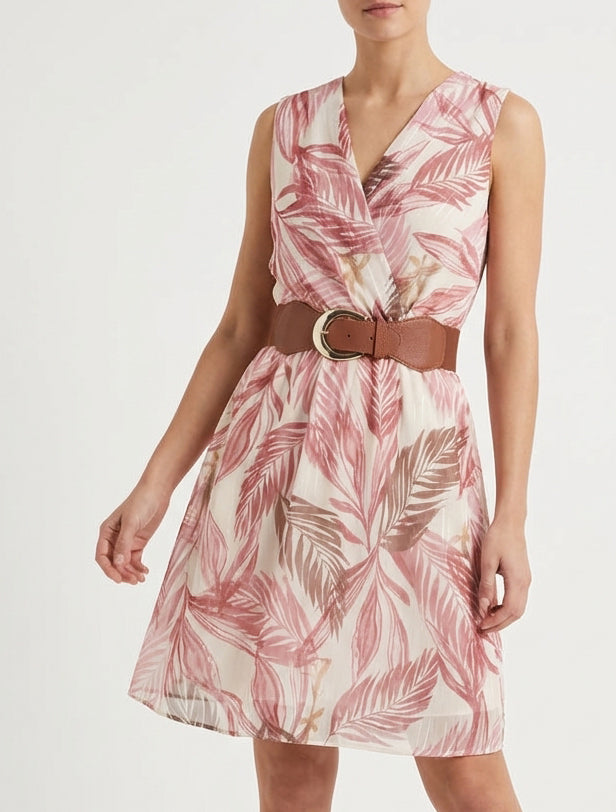 Robe fluide cache-cœur à ceinture - Vieux rose