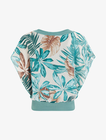 Top boule manches courtes imprimé tropical - Turquoise - 2