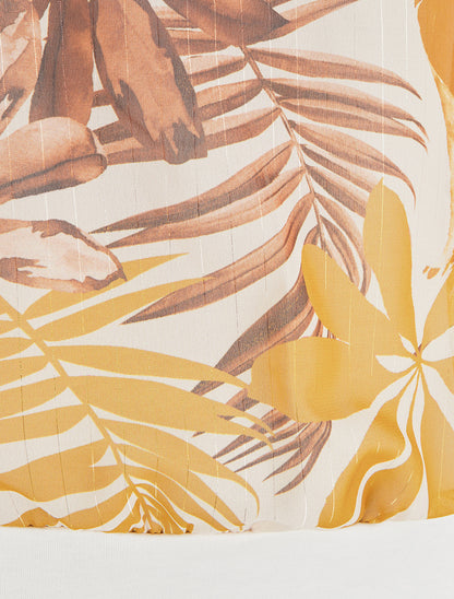 Top boule manches courtes imprimé tropical - Moutarde - 3