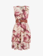 Robe patineuse sans manches imprimé grandes fleurs - Vieux rose - 1