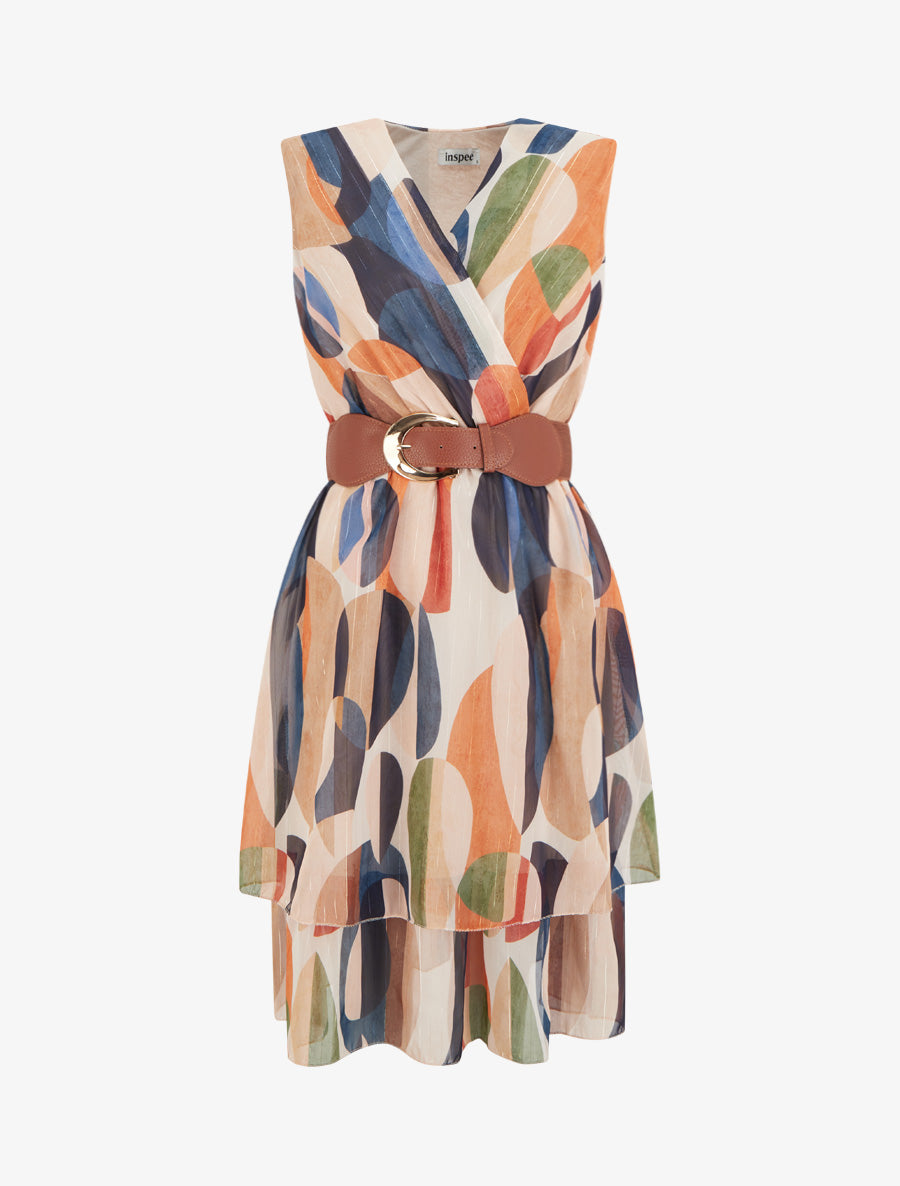 Robe patineuse sans manches imprimé fantaisie - Marine - 1