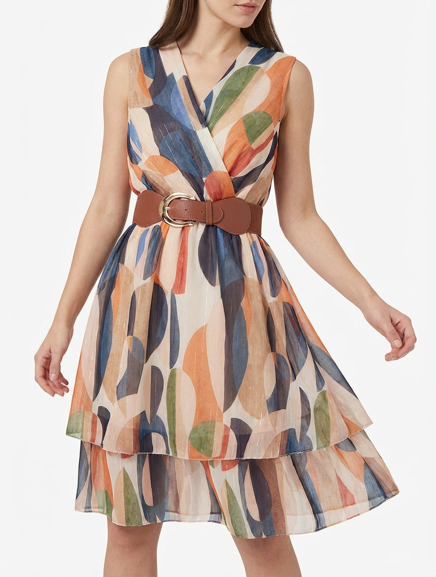 Robe patineuse col cache-cœur rayures - Marine