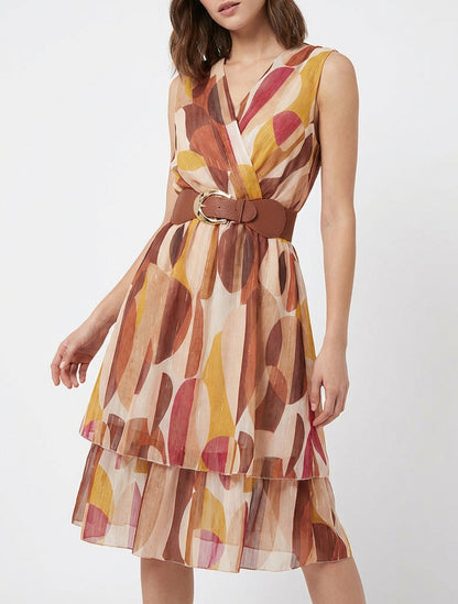 Robe patineuse col cache-cœur irisée - Marron