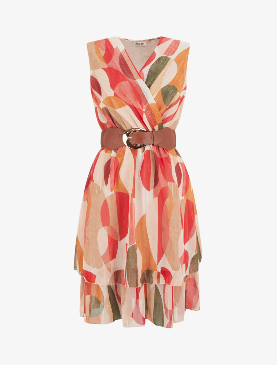 Robe patineuse sans manches imprimé fantaisie - Rouge - 1