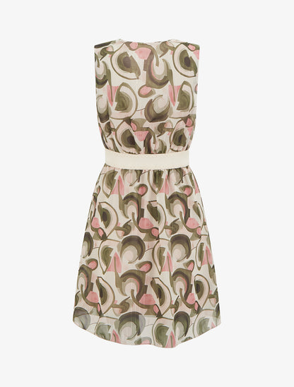 Robe patineuse sans manches imprimé graphique - Kaki - 2