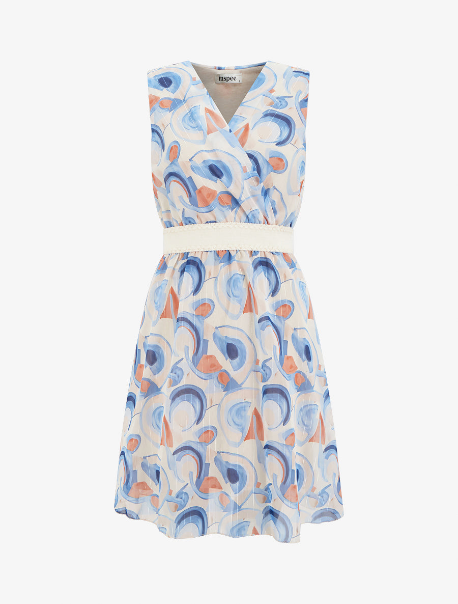 Robe patineuse sans manches imprimé graphique - Bleu ciel - 1