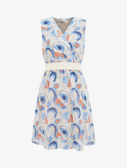 Robe patineuse sans manches imprimé graphique - Bleu ciel - 1