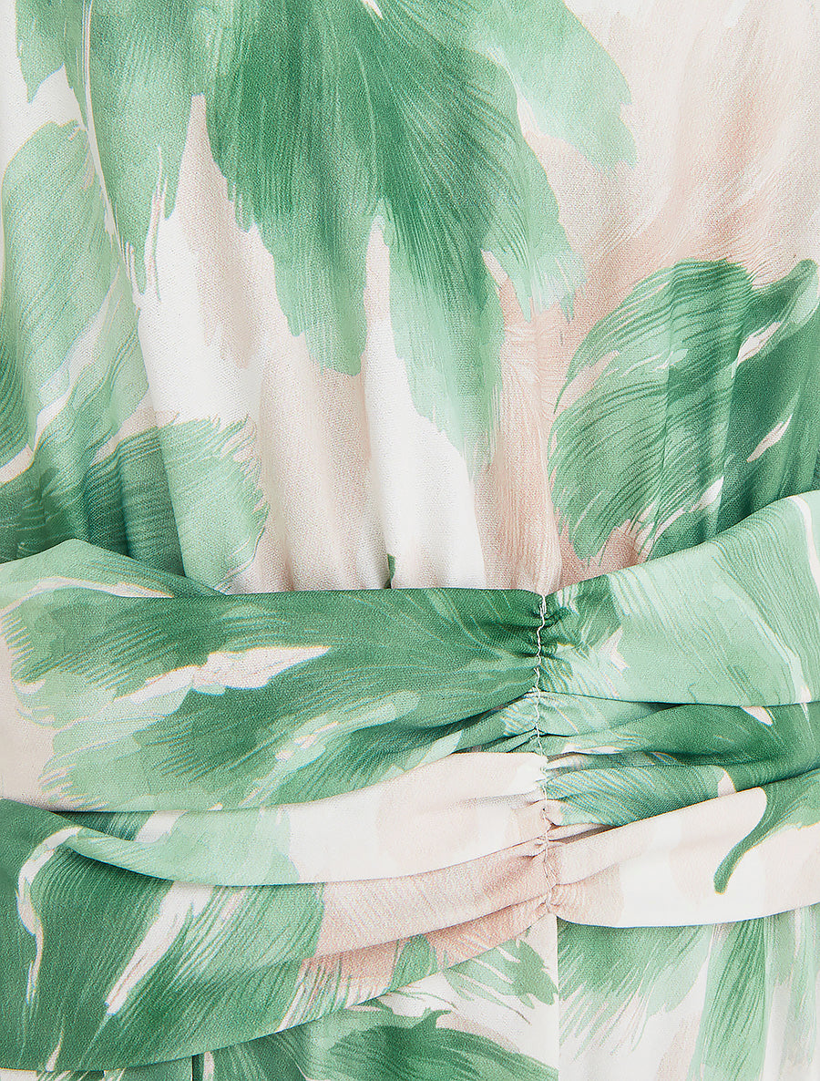 Robe imprimé feuillage à taille élastiquée - Vert - 3