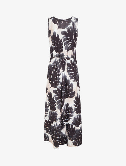 Robe imprimé feuillage à taille élastiquée - Noir - 2