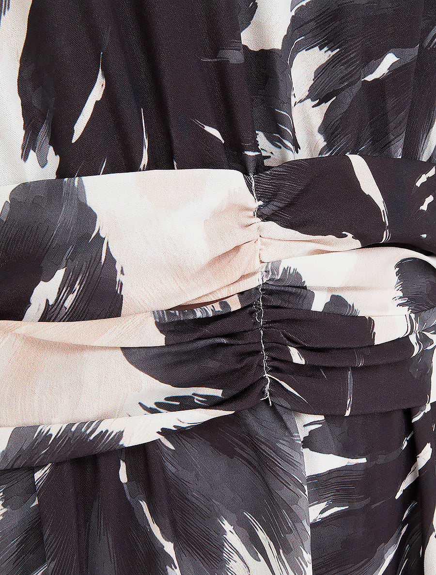 Robe imprimé feuillage à taille élastiquée - Noir - 3