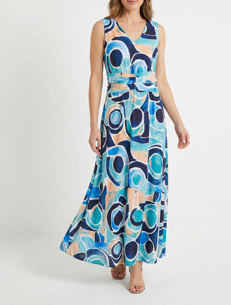 Robe imprimé abstrait à taille élastiquée - Marine