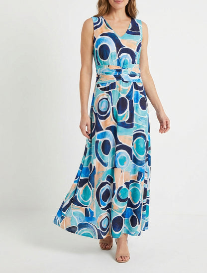 Robe imprimé abstrait à taille élastiquée - Marine
