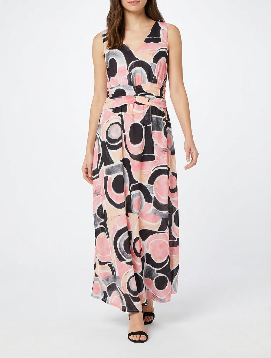 Robe imprimé abstrait à taille élastiquée - Noir