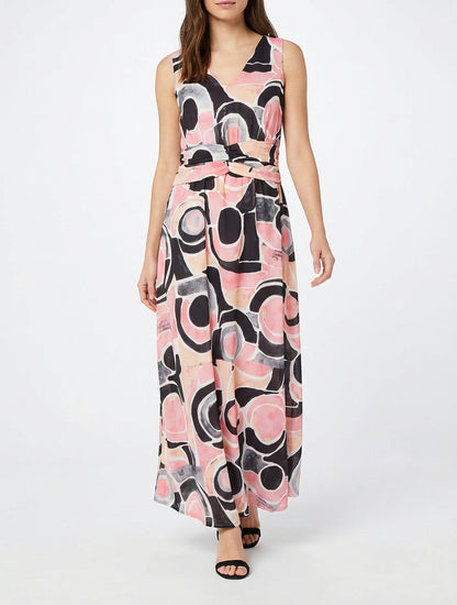 Robe imprimé abstrait à taille élastiquée - Noir