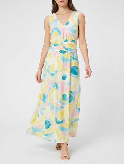 Robe imprimé abstrait à taille élastiquée - Jaune