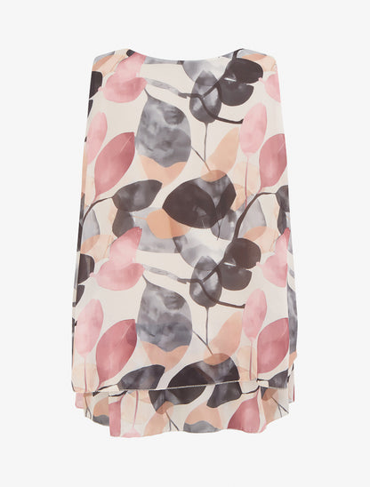 Top imprimé feuilles à bords volantés - Noir - 2