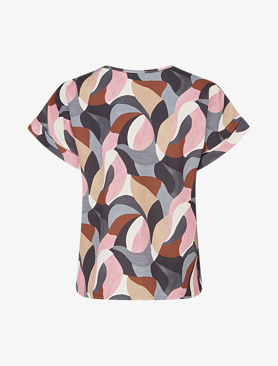 Top imprimé abstrait à manches courtes - Noir - 2