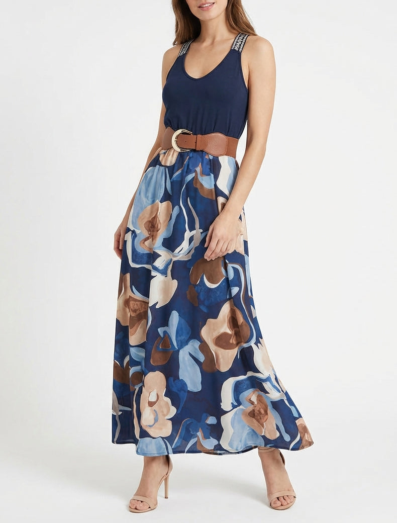 Robe longue imprimé fantaisie - Marine