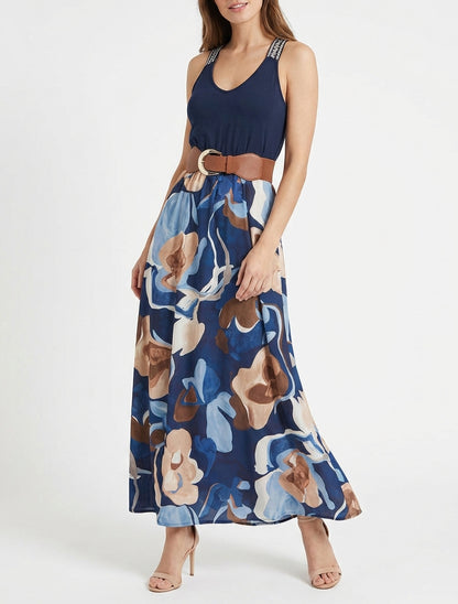 Robe longue imprimé fantaisie - Marine