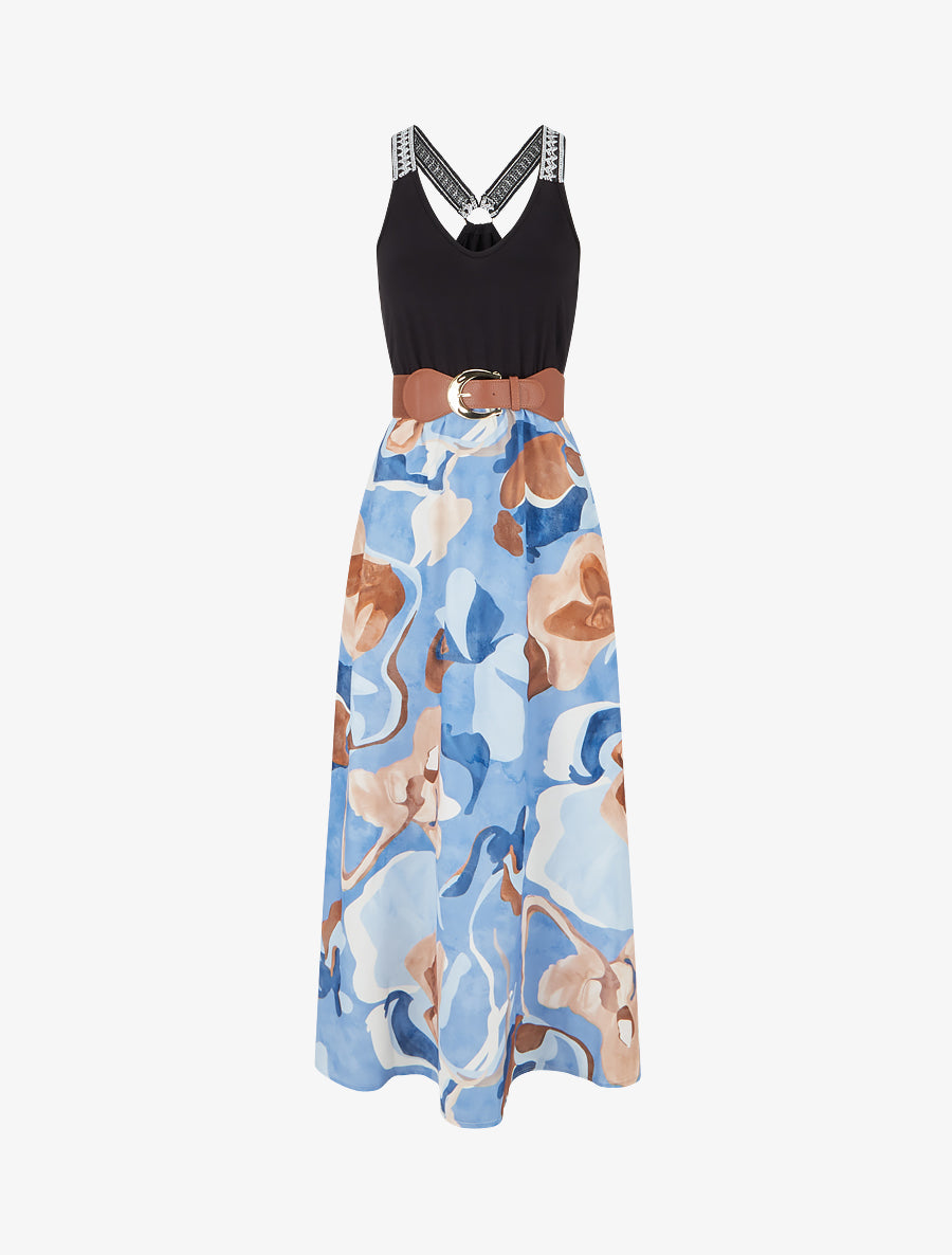 Robe longue imprimé fantaisie - Bleu ciel - 1