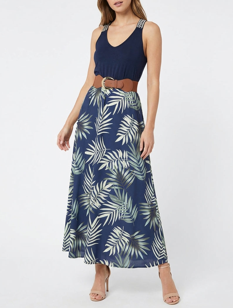 Robe longue imprimé feuillage - Vert
