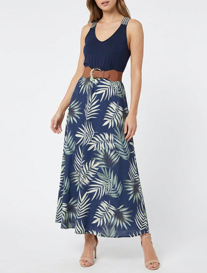 Robe longue imprimé feuillage - Vert