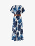 Robe longue manches courtes imprimé feuillage - Marine - 1