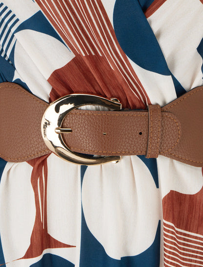 Robe longue manches courtes imprimé graphique - Bleu canard - 3