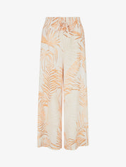 Pantalon imprimé feuillage à taille élastiquée - Beige - 1