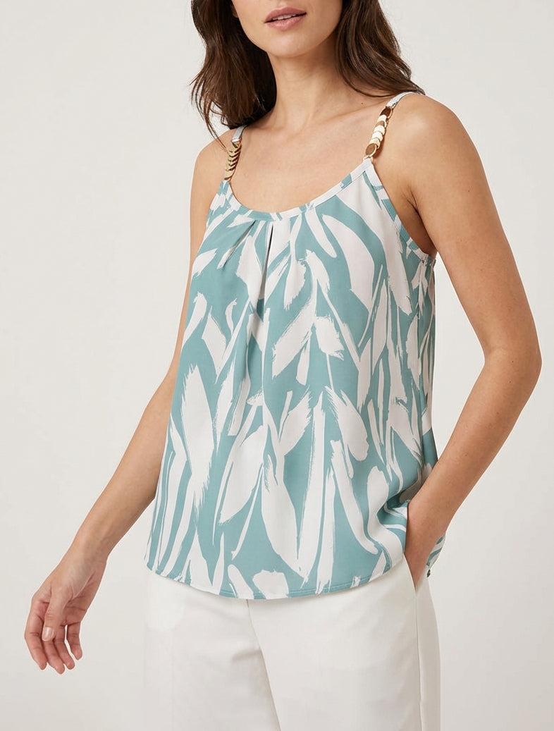 Caraco fluide col plissé à bretelles - Vert d&