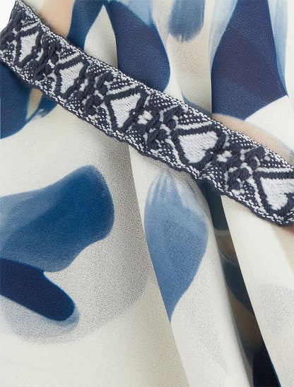 Caraco imprimé feuillages à bretelles brodées - Marine - 3