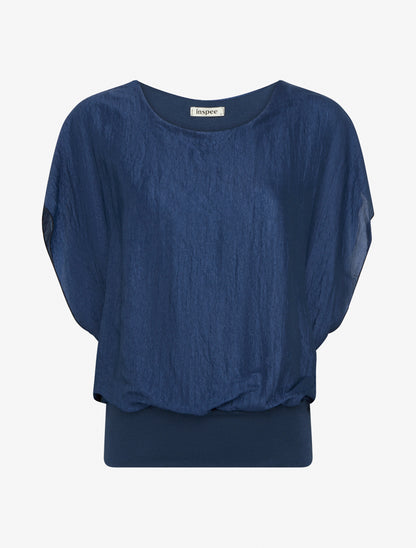 Top boule en tissu texturé - Bleu foncé - 1