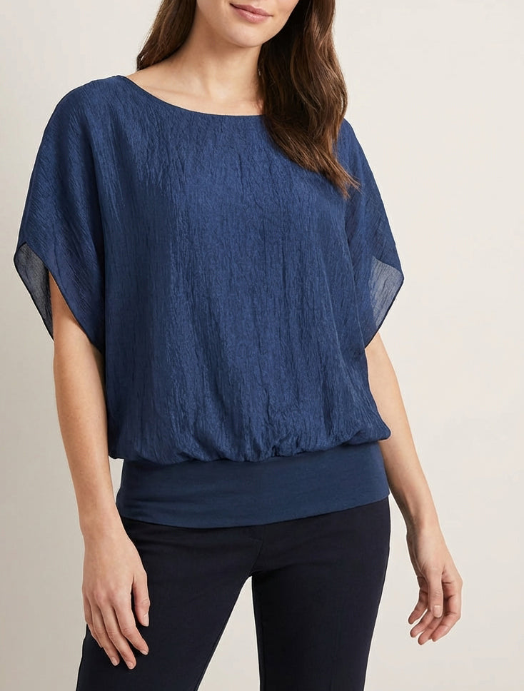 Top boule en tissu texturé - Bleu foncé