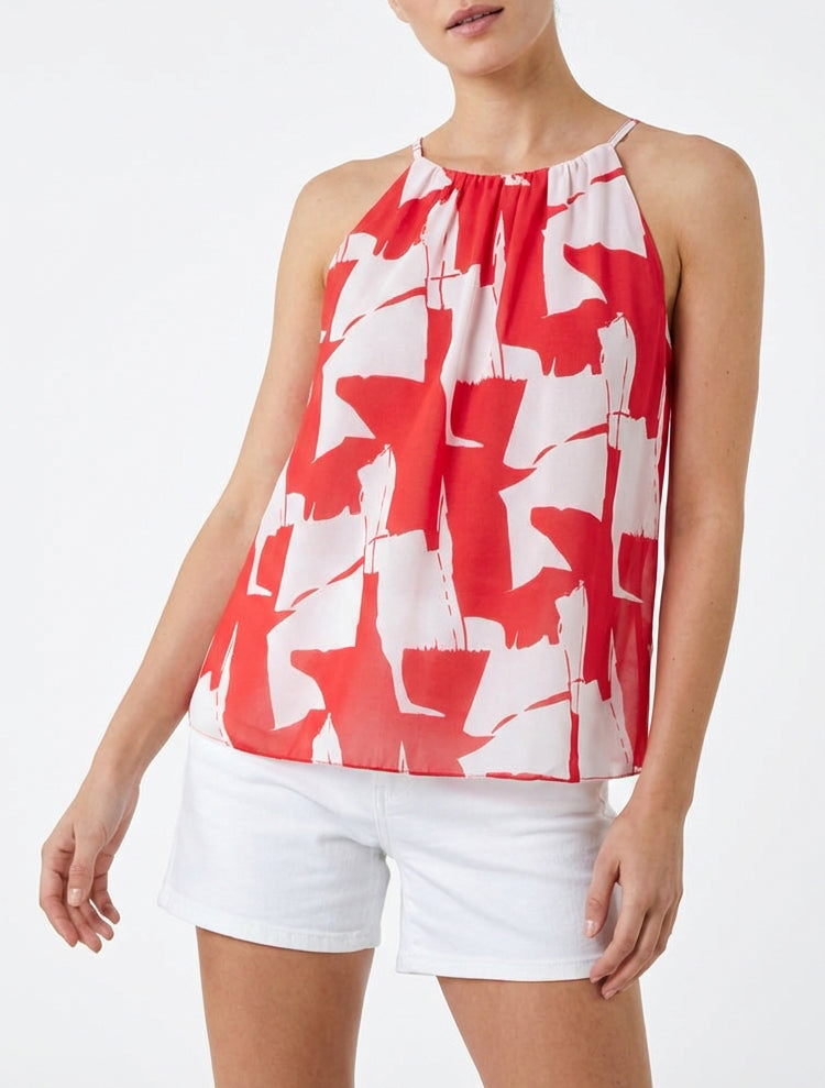 Top fluide imprimé abstrait - Rouge