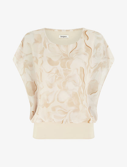 Top droit manches courtes imprimé floral - Beige - 1