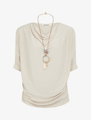 Top fluide à col bénitier - Beige - 1