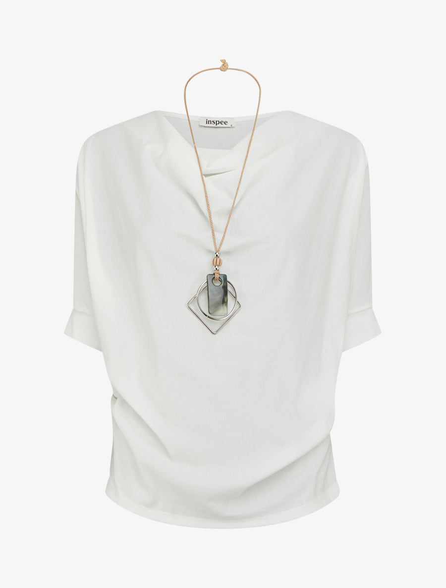 Top manches courtes effet lin à col bénitier - Blanc - 1